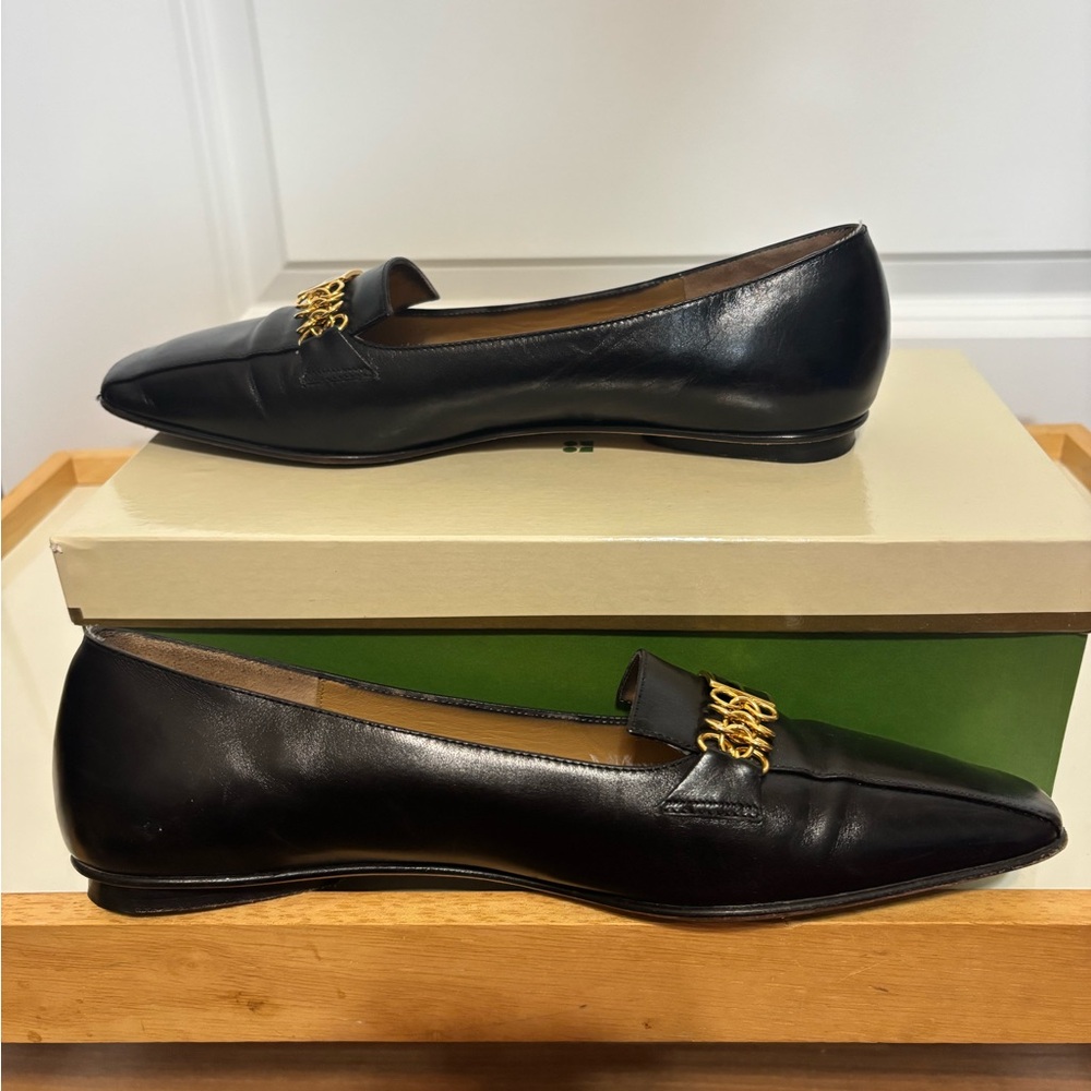 kate spade Courtney Black Leather Loafers with Gold Chain Accent - Picture 9 of 11